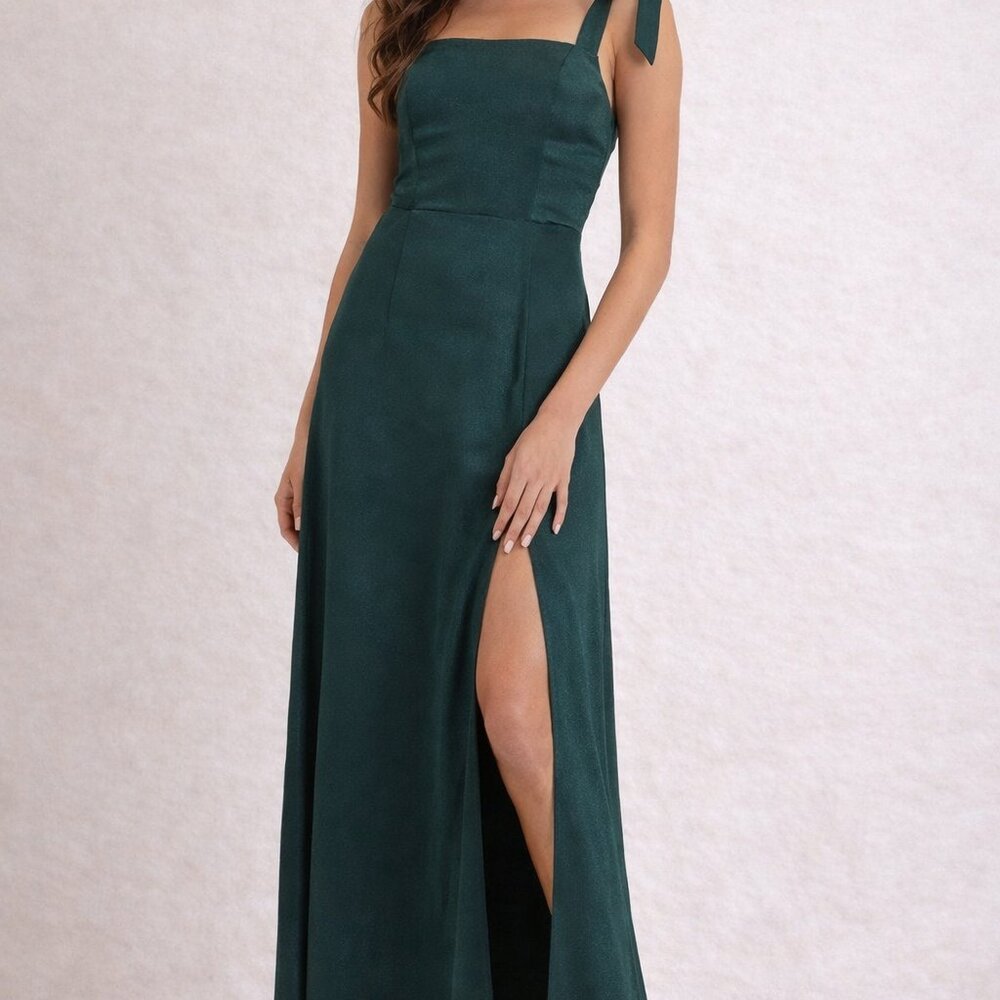 Lulus Emerald Green Satin Maxi Dress XL Formal Prom Wedding Gown NWOT